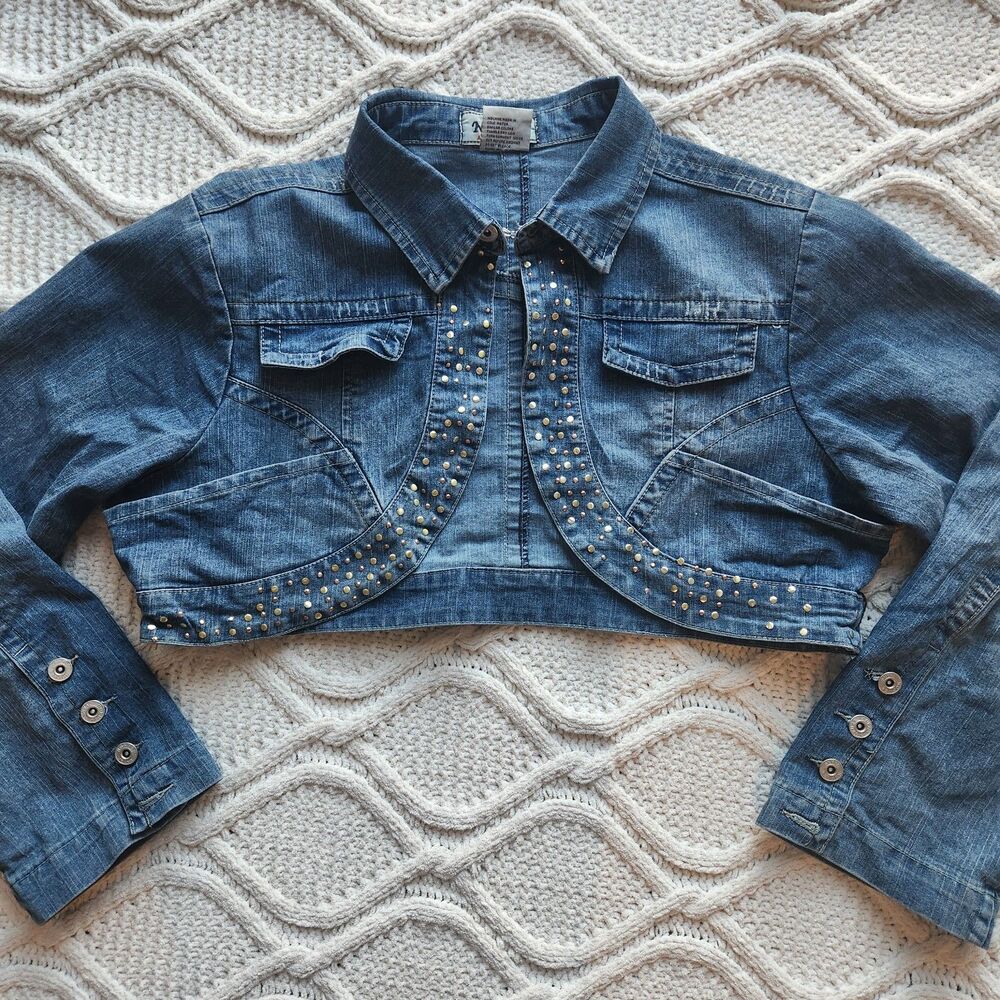 Y2K vintage ultra-cropped studded denim bolero jacket - Size 2X